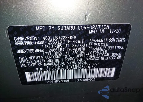 2021 Subaru Forester Premium from USA, damaged, VIN JF2SKAJCXMH453472